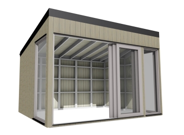Preview: Modernes Gartenhaus 3x4 m aus Fichtenholz im Garten